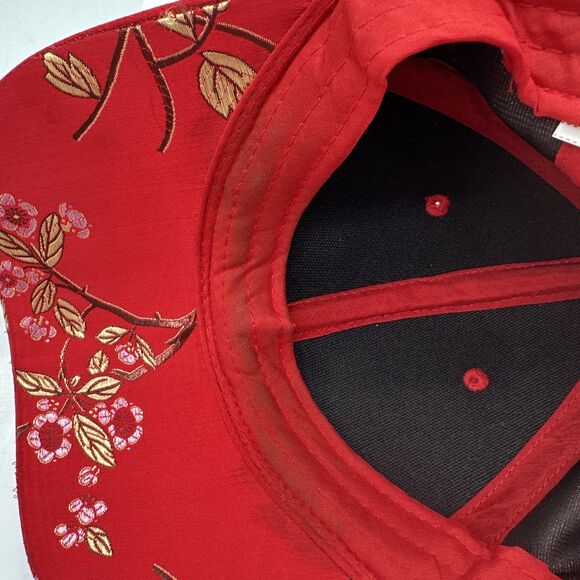 Vintage Asian Oriental Hat Unisex Adult Chinese Floral Red Adjustable Strap Cap - Picture 8 of 9